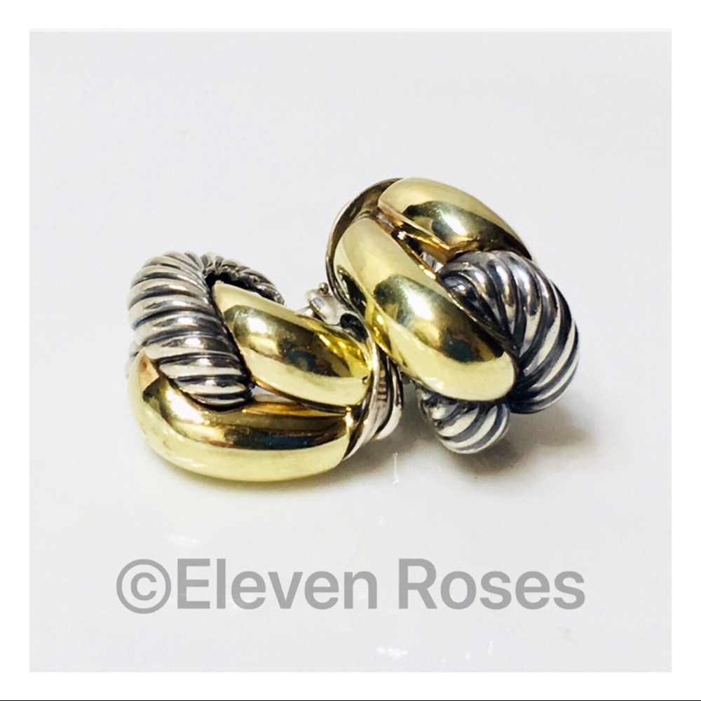 David Yurman Sterling 14k Sculpted Cable Earrings - Picture 1 of 8
